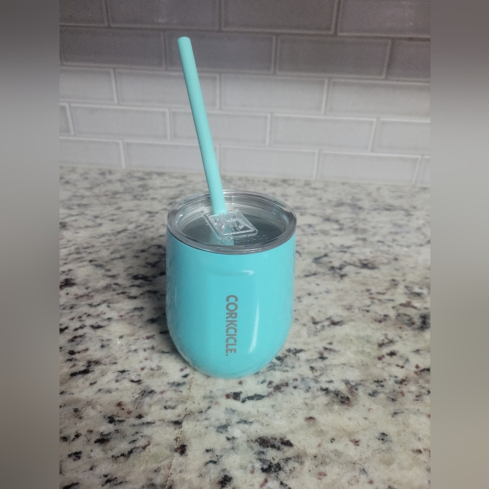 Corkcicle Turquoise Tumbler with Straw
